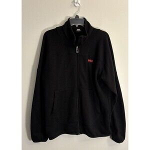 HELLY HANSEN Full Zip Black Fleece Jacket Men XL Pocket Mock Neck Logo Outdoor
